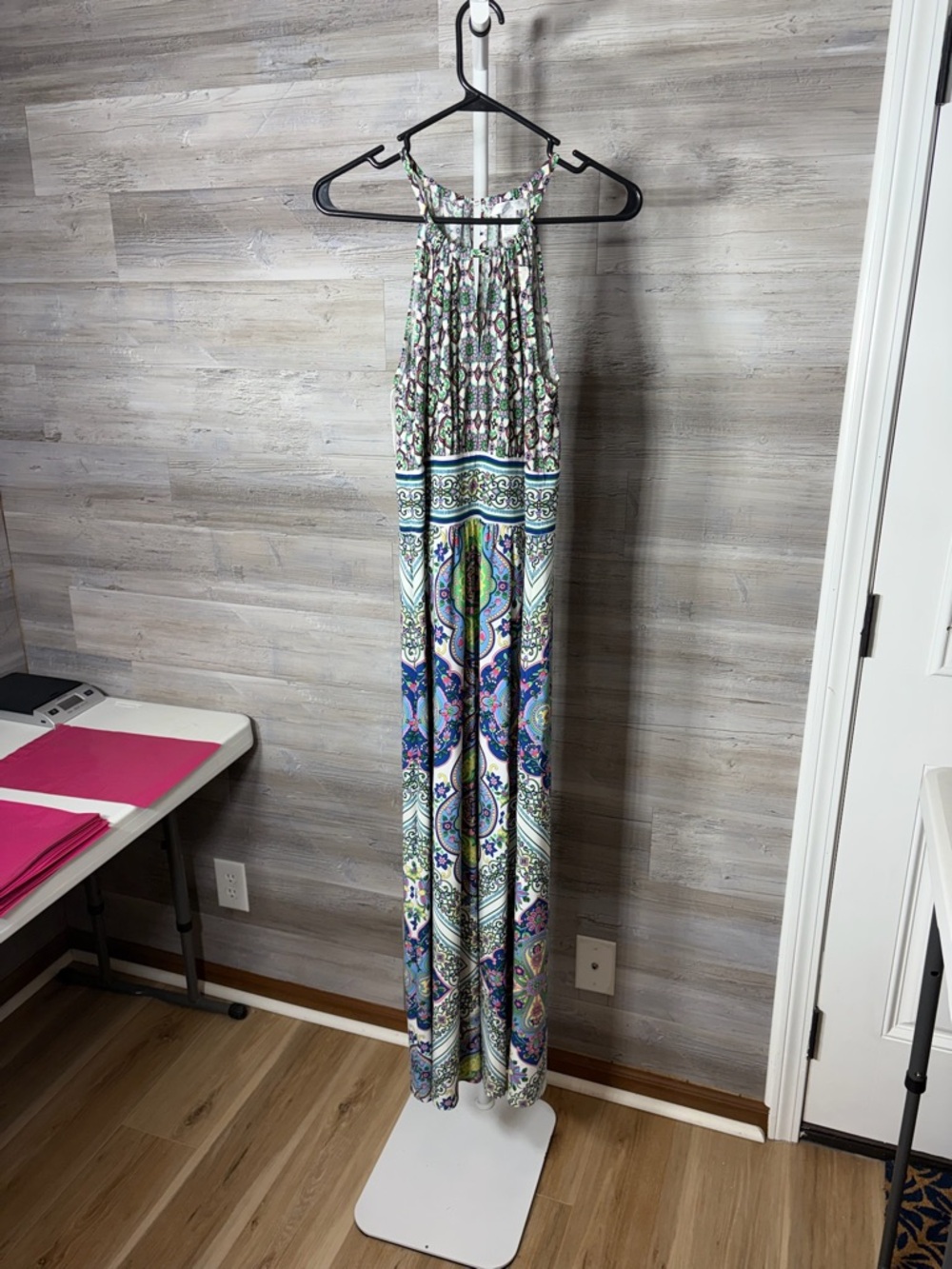 London Times White, Blue & Green Paisley Maxi Dress 2045